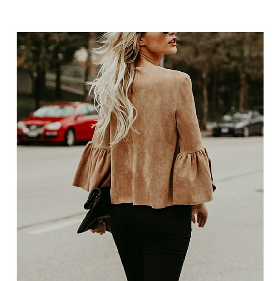 Faux Suede Bell Sleeve Blouse - Picture 4 of 4